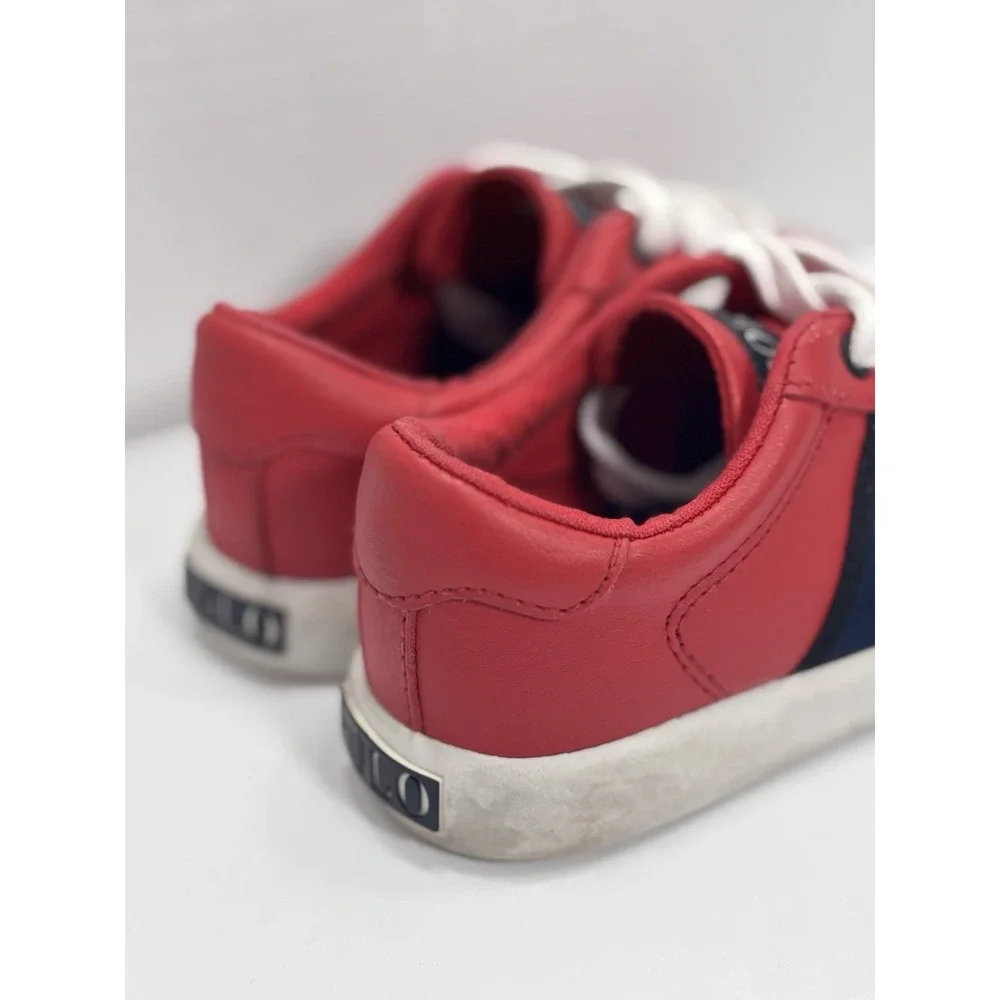 Polo‎ Ralph Lauren Geoff Sneakers Kids 10 Red Navy Low Top Shoes Lace Up